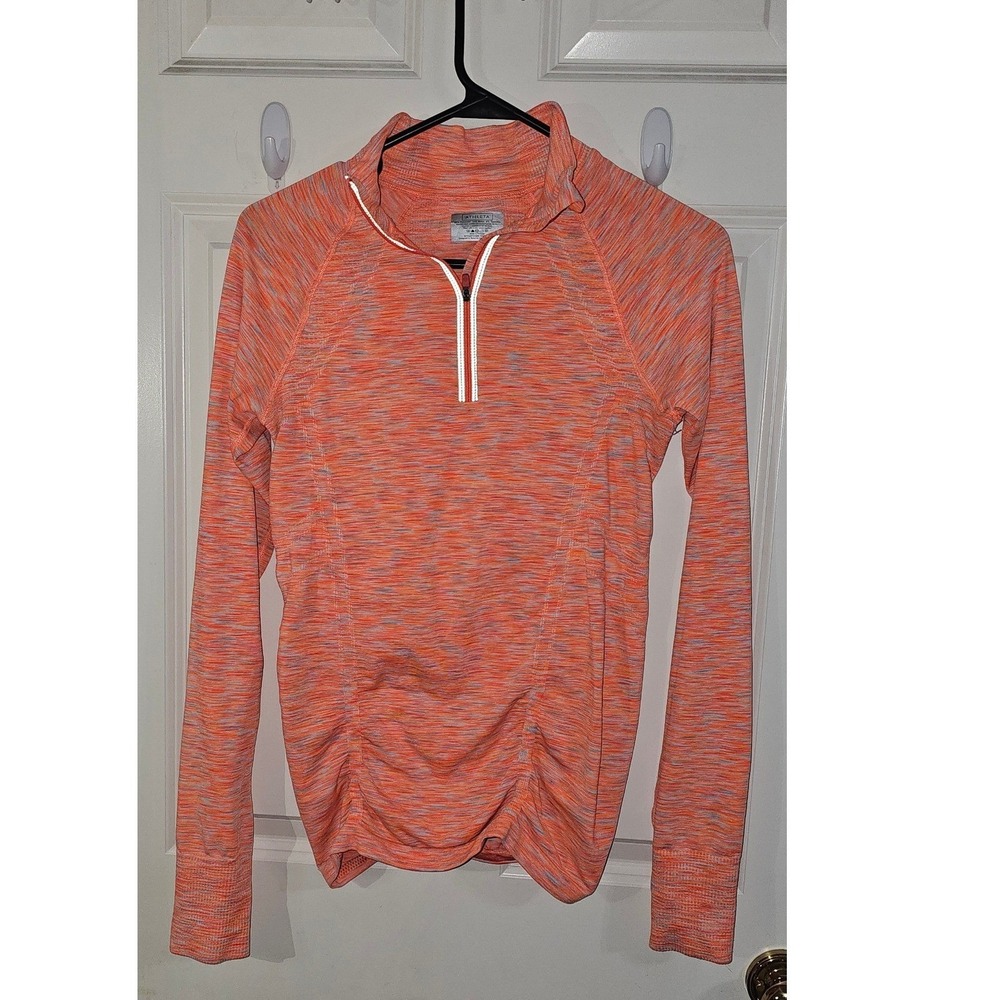 Athleta Momentum Space Dye Quarter Zip Pullover Orange Pink Ruched Small 721646